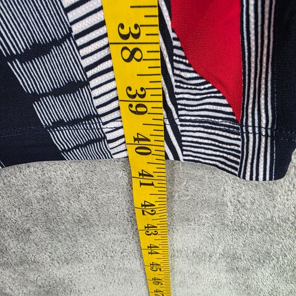 Womens Roz & Ali Blue White Red Geometric Print Pants Polyester Stretch Size L - Picture 9 of 10